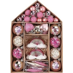 Valery Madelyn Christmas Baubles 70 Pieces Plastic Christmas Tree Baubles Christmas Decoration Set Plastic Ornament Christmas Decoration with Pendant Princess Theme Pink Gold