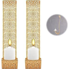 Vintage Wall Candle Holder, Pack of 2, Gold Wall Candle Holder, 38 x 13 cm, Wall Holder, Metal Wall Decoration for Candles, Tea Lights, Vintage Baroque Decoration, Living Room Decoration