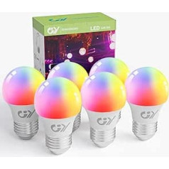 GY Alexa Light Bulb Smart Lamp E27 G45 6W 600 LM, Alexa Accessories Wi-Fi Bulb Compatible with Google Home 2.4 GHz, RGB Dimmable Warm White, Cool White and Multicoloured Bulb, Pack of 6