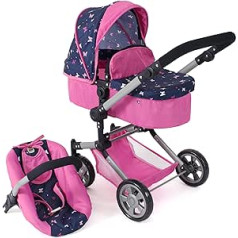 Bayer Chic 2000 - Linus Doll's Pram, 3-in-1 Combination Doll's Pram for Children from 4 to 8 Years, Doll's Pram Set, 592-33, Butterfly, Navy Pink