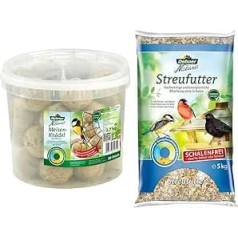 Dehner Natura Wild Bird Food, Shell-free Scattered Food, 5 kg & Natura Wild Bird Food, Fat Balls without Net, Pack of 30 (2.7 kg)