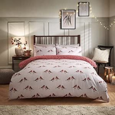 Sleepdown Robin Brushed Cotton Reversable, silts, mājīgs, īpaši mīksts segas pārvalks gultas veļas komplekts ar spilvendrānām King izmēra (220 x 230 cm) Sarkans