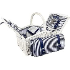 Trendyshop365 Picnic Basket Set 25 Pieces with Crockery for 4 People and Picnic Blanket Blue / White 40 x 28 x 20 cm