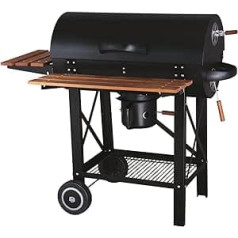 Tarrington House Louisiana Charcoal Barbecue Trolley with Wheels and Ash Catcher, Folding Side Tables, Heat Resistant Handle, Black