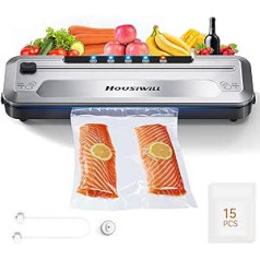 Housiwill Vacuum Sealer 5-in-1 automātiskais plēves blīvētājs sausai un mitrai pārtikai, svaiga līdz 8x ilgāk ar 15 vakuuma maisiem un 1 šļūteni