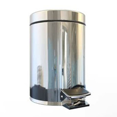 Agua Accessories 3L Pedal Bin, Metal Small Rubbish Bin with Lid, Round, Stainless Steel, Mirror, Polished Bathroom Trash Bin, Slim Kitchen Bin with Inner Bucket