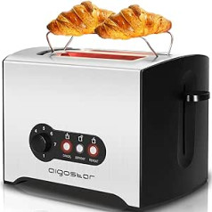 Toaster, 7 Adjustable Browning Levels + Defrosting & Warming Function, 2 Wide Toast Slots, 750W, Toaster Black