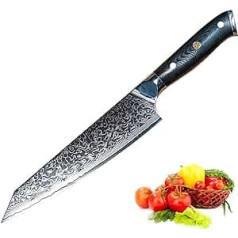 SanCook Damascus virtuves nazis šefpavāra nazis 19,5 cm Santoku nazis Damaskas gaļas nazis izgatavots no augstas kvalitātes oglekļa nerūsējošā tērauda ar asu asmeni un ergonomisku G10 rokturi