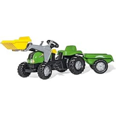 Rolly Toys RollyKid-X Trettraktor mit Anhänger (mit Frontlader, Alter 2,5–5 Jahre, Heckkupplung) 023134, 169 cm × 47 cm × 55 cm, grün