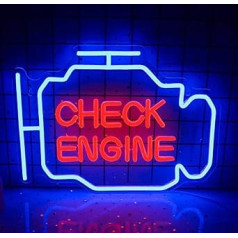 Check Engine Neon Sign Engine Neon Lights Wall, Car Neon Sign Lamp, LED Light Advertisement for Wall Decor Car Room Garage Repair Shop Man Cave Shop Sign