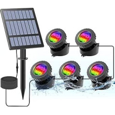 CORESLUX Solar Pond Lighting, RGB Solar Underwater Spotlight, Outdoor Diving Spotlight, Adjustable Underwater Lights, RGB Colour Changing IP68 Waterproof Garden Spotlight (5 Pieces)