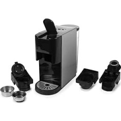 PRINCESS Multicapsel kafijas automāts 4-in-1 - 1450 vati, kapsula, spilventiņi, malta kafija, nesatur BPA, 249450, 01.249450.01.001, 800 ml, melns, sudrabs