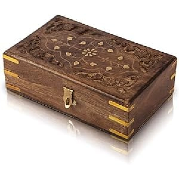 Birthday Gift Ideas Handmade Decorative Wooden Jewelry Box with Free Lock and Key Jewelry Organizer Keepsake Box Treasure Chest Jewelry Holder Watch Box 8x5 Inch