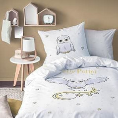 MTOnlinehandel Harry Potter Bed Linen 135 x 200 cm + 80 x 80 cm - Owl Hedwig - Harry Potter Fan Item, Children's Bed Linen for Girls and Boys, 100% Cotton, White
