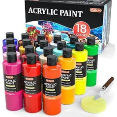 Shuttle Art Acrylic Paint Set, 18 Acrylic Paints in Bottles (250 ml each), Highly Pigmented Acrylic Paints, Premium Acrylic Paints for Artists, Beginners and Adults on Stones, Canvas, Wood