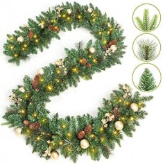 Queta Artificial Christmas Wreath with 40 LED Lighting, Battery Operated, 1.8 m Christmas Rattan Christmas Artificial Flower Christmas for Indoor / Outdoor Decoration