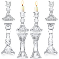 Glass Candle Holders - Set of 8 Clear Candle Holders Crystal Candles for All Formal Events, Candlelight Dinner, Wedding, Dinner, Party, Home Decor