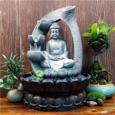 Buddha Table Waterfall Fountain Meditation Relaxing Indoor Decoration Zen Fountain for Home Office Bedroom Decoration (Grey 2)
