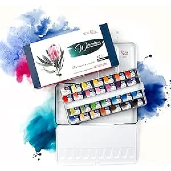 Krevo Art Finest Watercolor Paints Botanical, Mākslinieka gleznu kaste, Mākslinieka krāsas, 28 x 1/1 podi metāla kastē