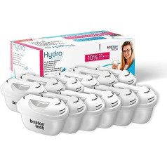 Hydro Pure+ ūdens filtru komplekts 12 filtru kasetnes, kas saderīgas ar Brita Maxtra/Maxtra+/PerfectFit/Amazon Basics Samazina kaļķakmens un hlora daudzumu, nav nepieciešams adapteris