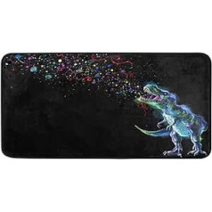 OOWOW Kitchen Runner Paklājs Kvēlojošs Dinosaur Rex Rainbow Galaxy grīdas paklājiņš Neslīdošs mazgājams durvju paklājiņš vannas istabai iekštelpu āra ieejas viesmīlības paklājiņš 39x20