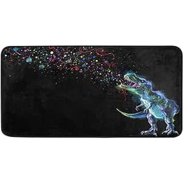 OOWOW Kitchen Runner Paklājs Kvēlojošs Dinosaur Rex Rainbow Galaxy grīdas paklājiņš Neslīdošs mazgājams durvju paklājiņš vannas istabai iekštelpu āra ieejas viesmīlības paklājiņš 39x20