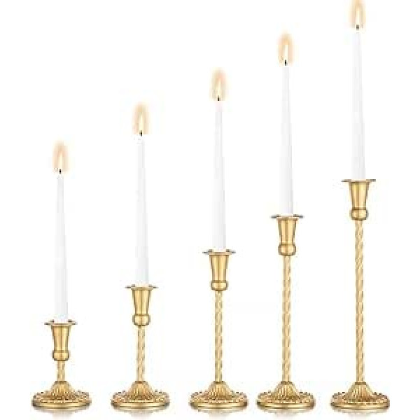 Sziqiqi Gold Metal Candle Holder, Set of 5, Modern Candle Holder, Candle Holders for Cone Candles, Table Decoration for Wedding, Christmas, Thanksgiving, Party, Dining Tables