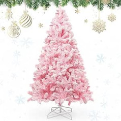 AGM Christmas Tree 1.8 m Snow Flocked Artificial Pink Christmas Tree with 808 Branch Tips, Outdoor Christmas Tree for Christmas Decorations