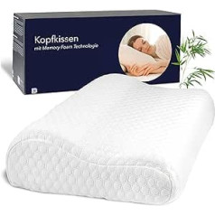 DOSCI Memory Foam spilvens ar bambusa pārvalku Ergonomisks muguras un sānu guļam spilvens Ortopēdiskais spilvens piemērots alerģijām, elpojošs miega spilvens 30 x 50 cm