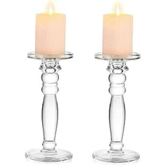 NUPTIO Pack of 2 Glass Candle Holders for Tables, Clear Candle Holders for Pillar Candles, 23.5 cm High Candle Holder Set for Living Room, Dining Room, Wedding Decorations, Housewarming Gift