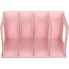 Bookends Wooden Bookcase with 4 Compartments Books CD DVD Magazine Holder Bookends Bookcase for Students Kids Adults Light Pink