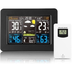 AOZBZ Weather Station Radio-Controlled Clock with Outdoor Sensor, High-Tech RF Sensor Technology, Digital Thermometer, Hygrometer, Indoor and Outdoor Room Thermometer, Humidity with Weather Forecast,