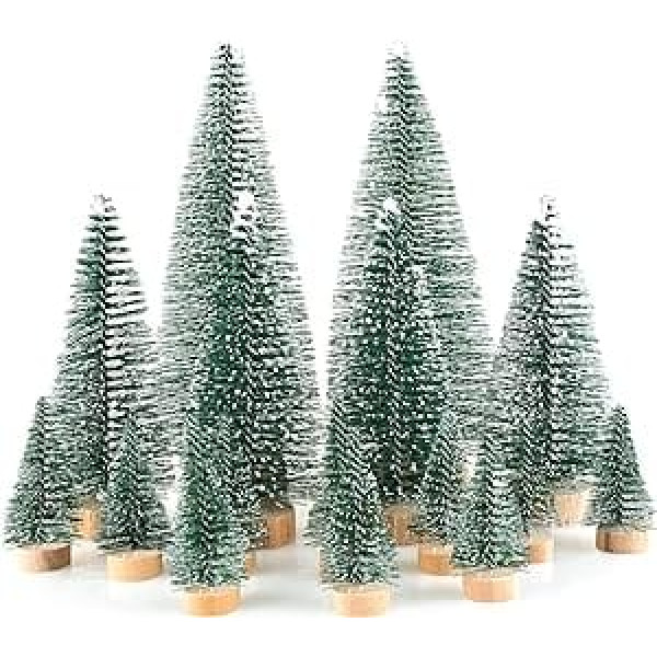 Pack of 16 Mini Christmas Tree Decoration Small Christmas Tree, Artificial Miniature Christmas Tree, Green Frosted Mini Christmas Tree 4.5/10/15 cm for Christmas Decoration, Table Decoration, DIY,