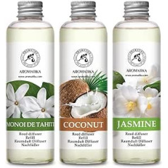 Istabas smaržu difuzors Jasmine & Coconut & Monoi de Tahiti 600 ml - 3 x 200 ml - Uzpildes komplekts smaržu difuzoram - Reed difuzora uzpilde - Istabas aromāts - Istabas aromāts - Difuzora uzpilde -