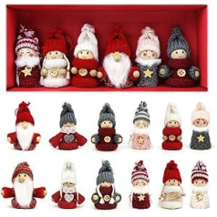 FHzytg Pack of 12 Small Gnome Figures, Gnome Figures, Small Pendant, Christmas Tree Decoration, Wooden Pendant, Christmas Tree Pendant, Funny Gnome Decoration for Christmas