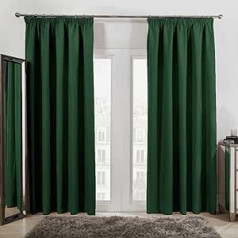 Dreamscene 2 x Thermal Tape Blackout Pencil Pleat Curtains Forest Green - Width 66