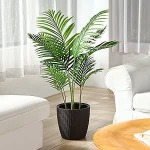 Fopamtri Artificial Areca Palm Tree 110 cm Fake Palm Tree 10 Trunks Faux Tree for Indoor Outdoor Modern Decor Feaux Dypsis Lutescens Plants in Pot for Home Office Perfect Housewarming Gift