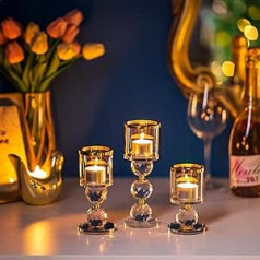 Crystal Candle Holder Glass Gold Tea Light Holder - Romadedi Candle Holder for Pillar Candles Floating Candles Tea Light Golden Wedding Dining Table Decoration Living Room Tray Grave Decoration Set of