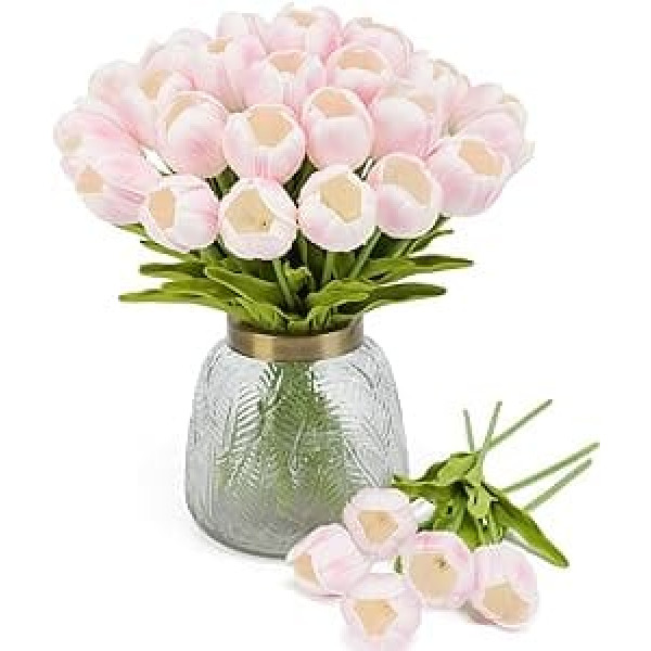 LUWENER 15 x Artificial Tulips Pink, Latex Tulip Flowers, Fake Tulip Flowers Pink for Bridal Bouquets, Home, Party, Office, DIY Flower Arrangements