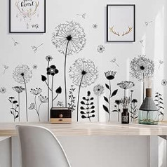 Wenxiaw Wall Tattoo Dandelions Black for Wall Decoration, Large Dandelion Flowers Plants Wall Sticker Wall Sticker Wall Sticker Wall Pictures for Living Room Bedroom Hallway Window