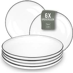 6 x Porcelain Stylish Plates Large Scandi - Modern Crockery Set White, Scandinavian Design, Dishwasher Safe - for 6 People - Dinner Plates, Dinner Plates, Crockery Set by Pure Living