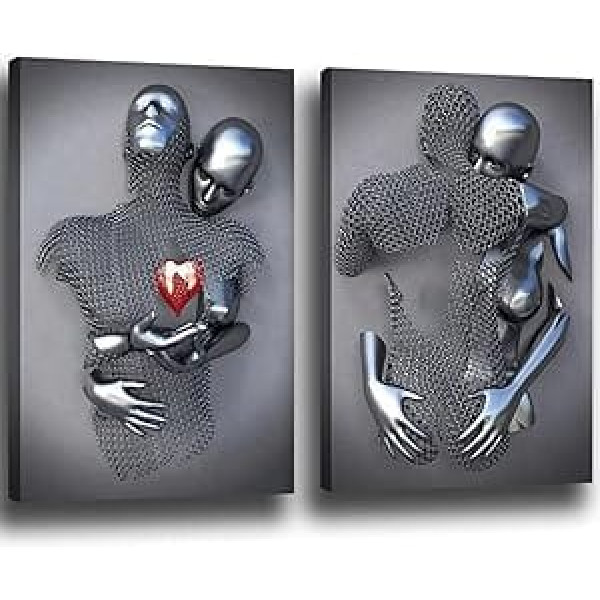 3D mīļotāji Tēlniecība Plakāts Metāla figūra Statuja Māksla Audekls Glezniecība Romantiski abstrakti plakāti un izdrukas Mūsdienīgs dzīvojamās istabas dekors - bez rāmja (2 gab. - 50 x 70 cm, 2. attēls)