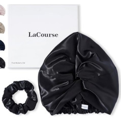 LaCourse 100% zīdkoka zīda matu ietīšana gulēšanai, Real 22 Momme Silk Bonnet Grade 6A gulēšanai cirtainiem matiem, zīda miega vāciņš ar augstākās kvalitātes elastīgo joslu, palieciet uz galvas