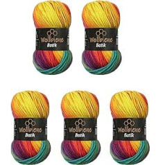 5 x 100 g Wollbiene batika, 500 g vilna ar krāsu gradientu, daudzkrāsains, adīšanas vilna, tamborēta vilna (5910 Rainbow)