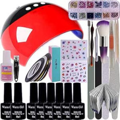 Warm Girl Soak Off Gel Nail Polish Set Top & Base Coat 24W LED Nail Polish Nail File Remover Wrap Starter Nail Art Tool Kit