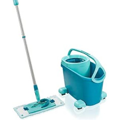 Leifheit Set Clean Twist Ergo 2.0 grīdas mopu komplekts, grīdas mops ar īpaši mīkstu pārklājumu parketa, lamināta un īsta koka mitrai tīrīšanai, mops ar Click sistēmu un vērpšanas tehnoloģiju.