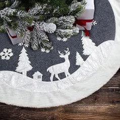 LLG Christmas Tree Skirt, White-Grey, Round Christmas Tree Skirt, Christmas Tree Decoration, Holiday Decoration, Christmas Tree Skirt, 122 cm, Deer and Snowflake