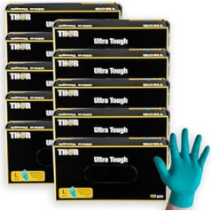 ABENA Thor Ultra Tough 10 x 100 Pieces (Size L), Green Nitrile Gloves with High Protection, Comfortable Disposable Gloves for Cooking, Cleaning and Much More, Disposable Gloves without Powder,