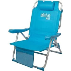 AKTIVE 53983 Folding Beach Chair 49 x 58 x 80 cm with Cushion Backpack Adjustable Backrest with Two Pockets Pastel Blue