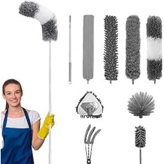 Telescopic Duster, Pack of 9, Long Extendable Duster with 30-100 Inch Telescopic Rod, Bendable Duster, Telescopic Handle Corner Brush, Cleans Corners Effectively Removes Dust and Cobwebs